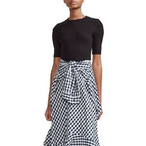 Maje Rapri Gingham Jersey & Skirt Midi Dress